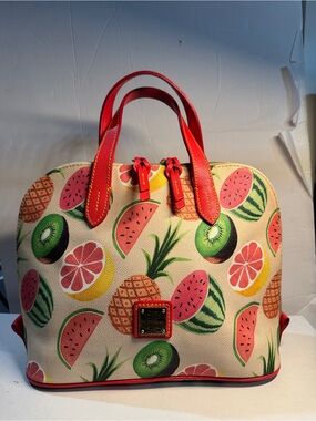 Dooney & Bourke Fruit-Print Satchel with Red Trim Ambrosia tropical zip zip